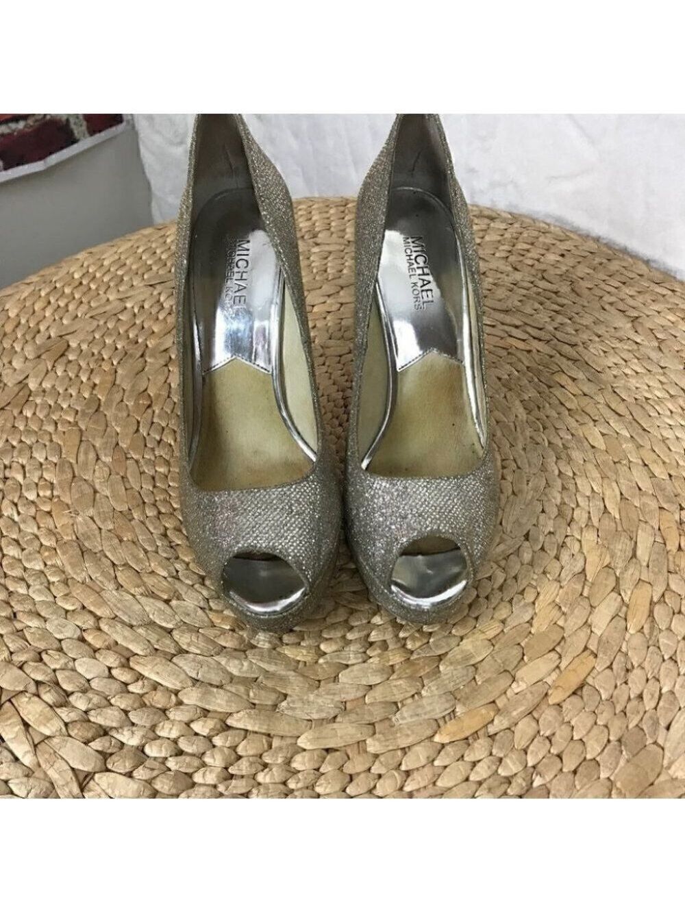 Michael Michael Kors Sparkling Silver Platform Slip On Pumps Size 8